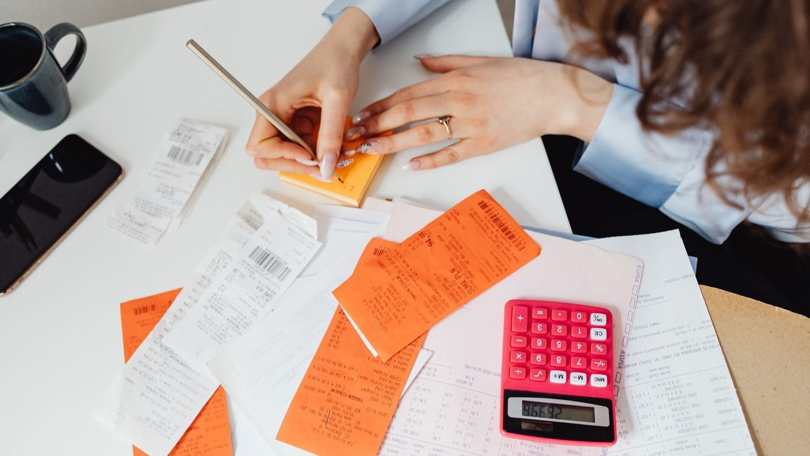 Bookkeeping records and paperwork on a desk